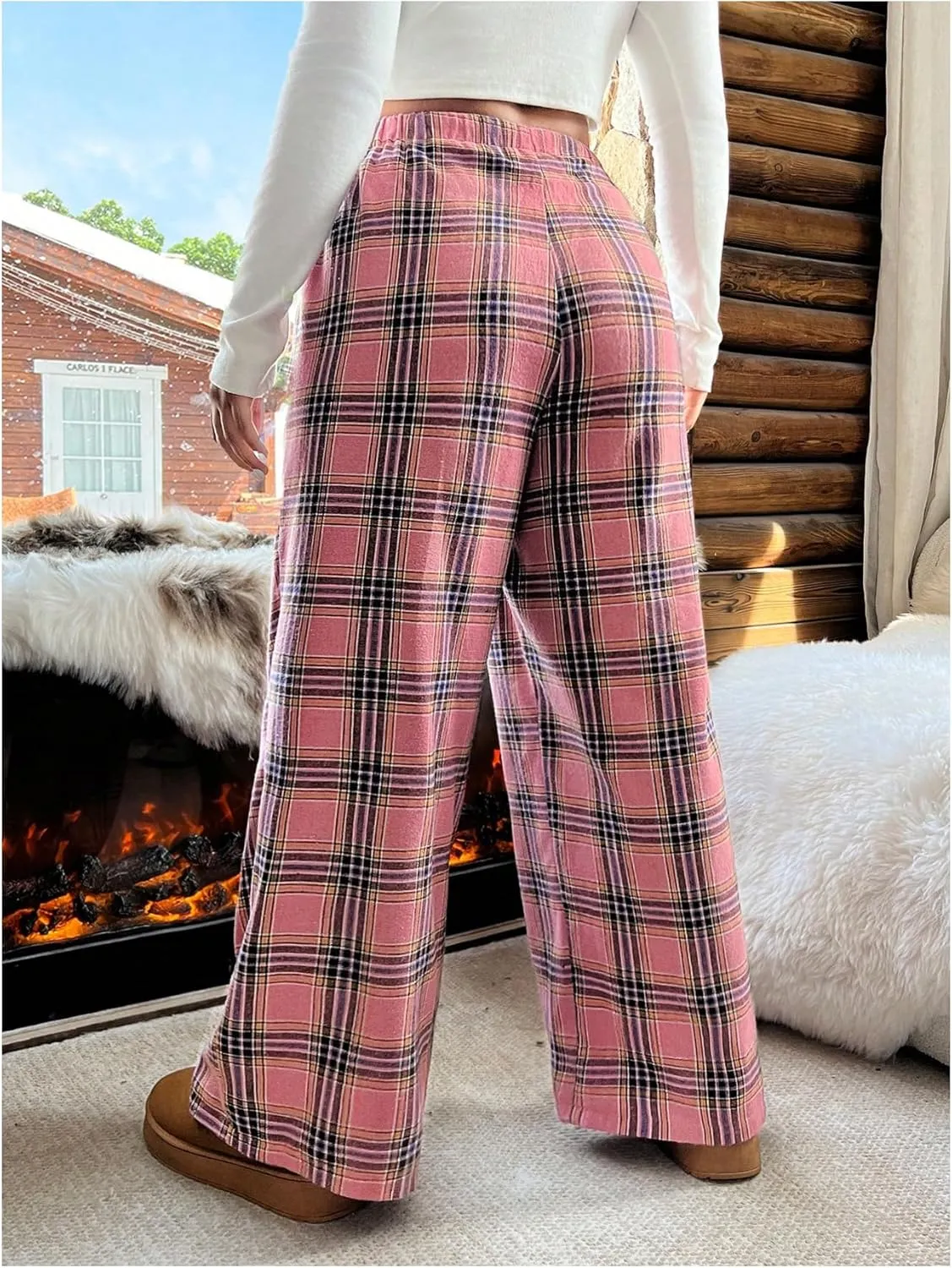 Floerns Women's Plus Size Leopard High Waist Pants Drawstring Wide Leg Trousers