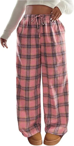 Floerns Women's Plus Size Leopard High Waist Pants Drawstring Wide Leg Trousers