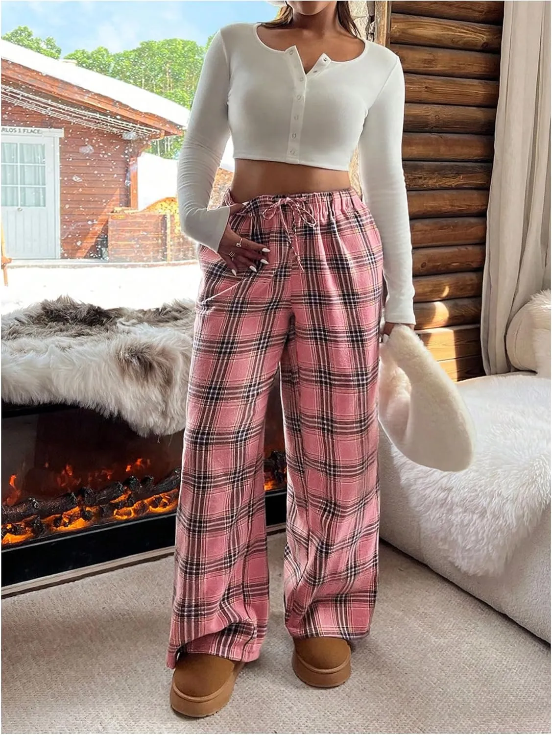 Floerns Women's Plus Size Leopard High Waist Pants Drawstring Wide Leg Trousers