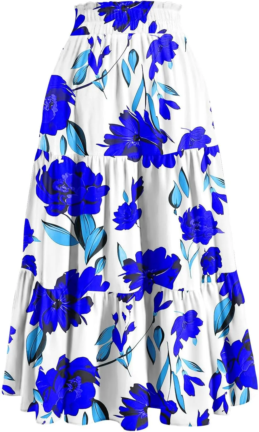 Floral Maxi Skirt for Women Summer Comfy Tiered Elastic High Waisted Skirts Vacation A-Line Flowy Swing Long Skirt