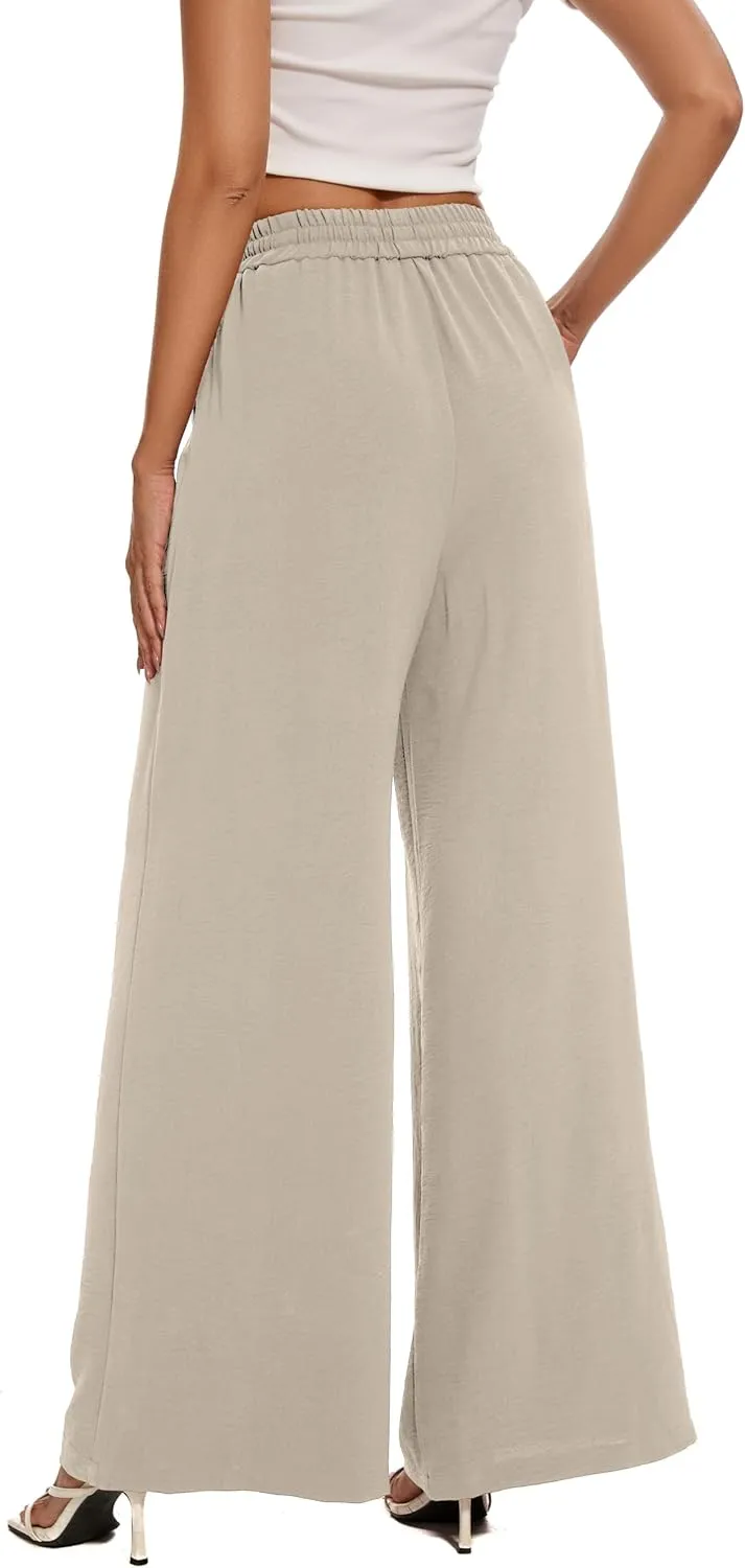 FUNYYZO 2025 Women Palazzo Pants High Waist Casual Wide Leg Long Lounge Pull On Trousers with Pocket