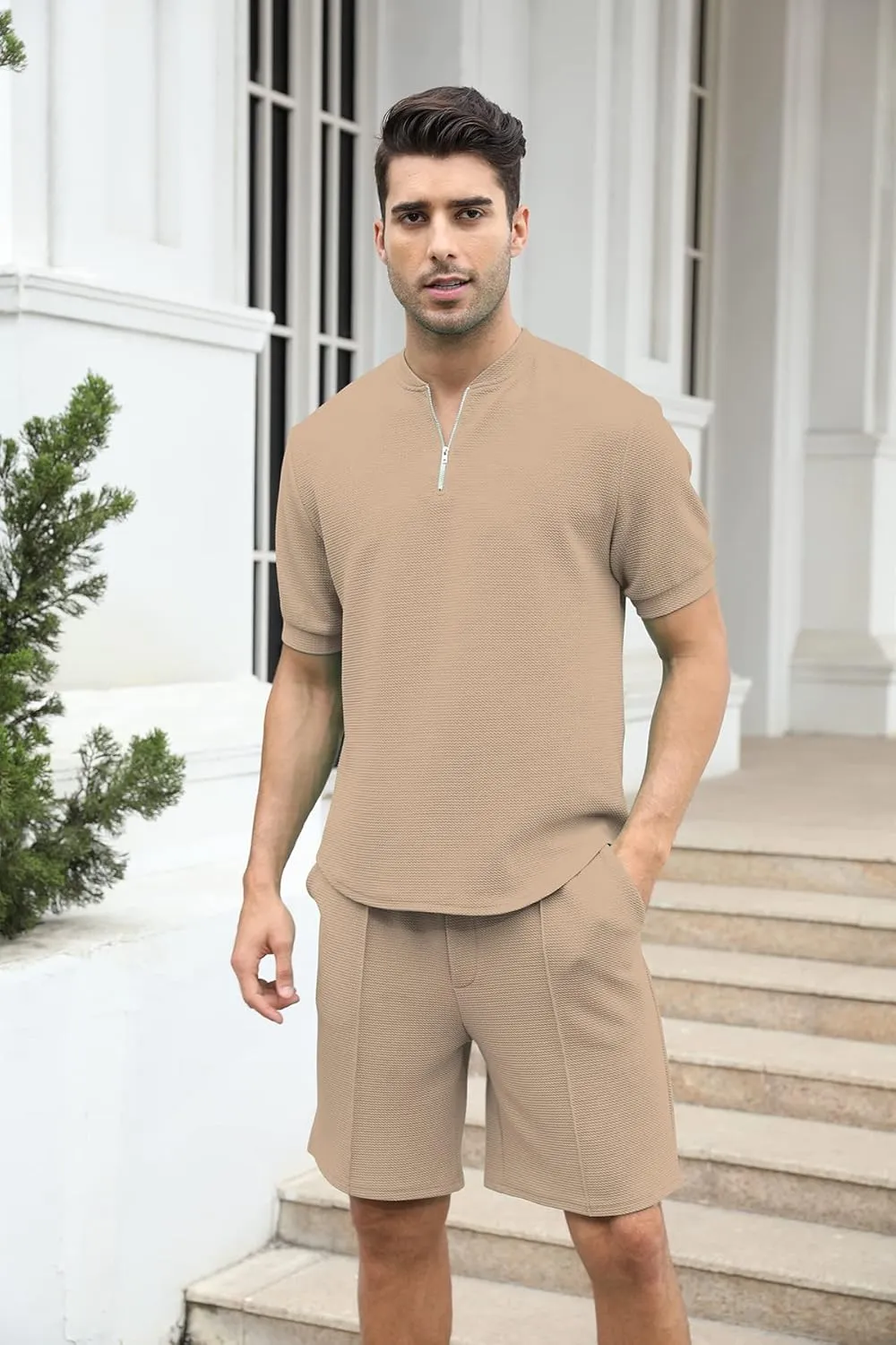 FZNHQL Fashion Men's Tracksuits 2 Piece Casual Athletic Jogging Outfits Short/Long Sleeve Track Suits for Men Set