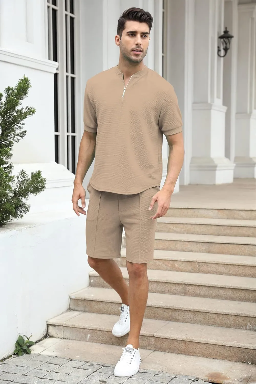 FZNHQL Fashion Men's Tracksuits 2 Piece Casual Athletic Jogging Outfits Short/Long Sleeve Track Suits for Men Set