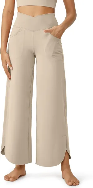 G4Free 25''/27''/29'' Wide Leg Pants for Women Loose Yoga Cross High Waist Dance Palazzo Casual Pants with Pockets