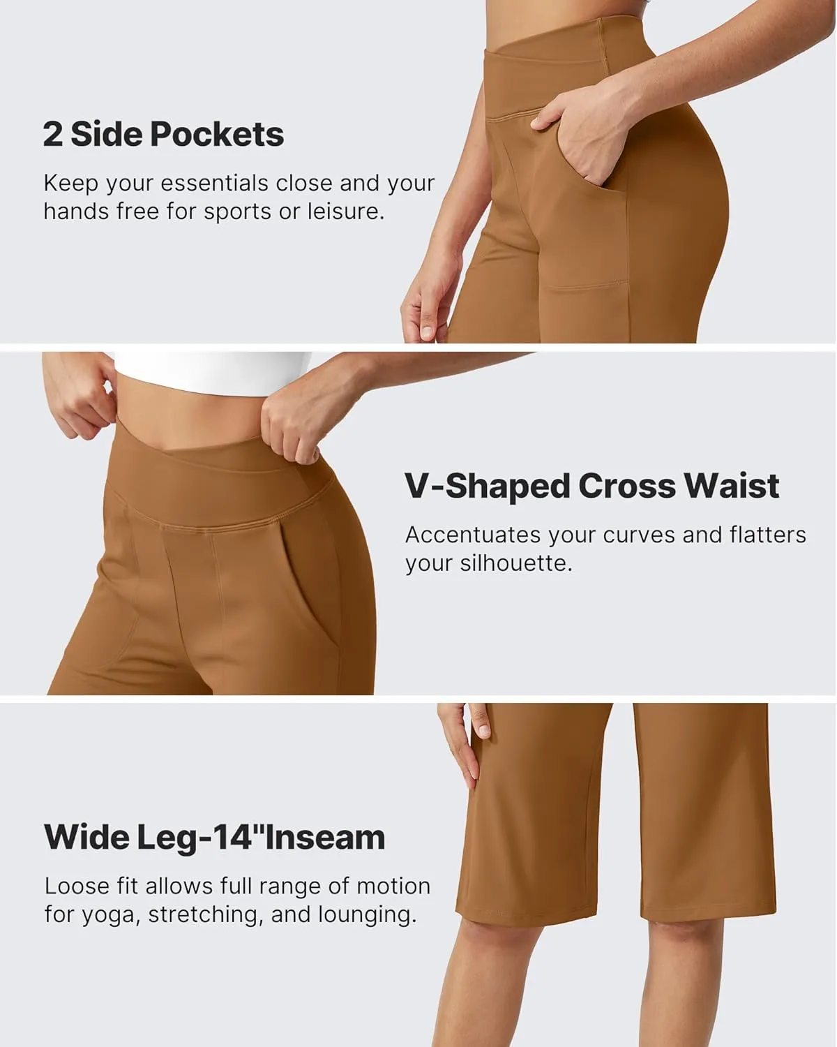 G4Free Capri Pants for Women 14" Knee Length Wide Leg Yoga Capris Dressy Casual Summer Crop Pants with Pockets