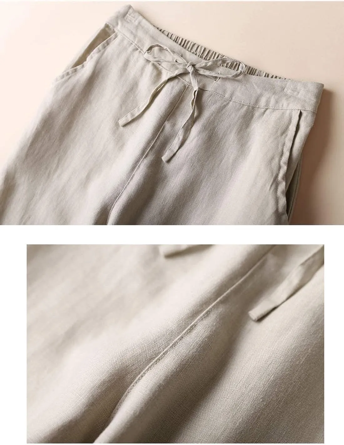 Gihuo Women's Tapered Linen Pants Casual Straight Leg Drawstring Elastic Waist Loose Comfy Joggers Trousers with Pockets