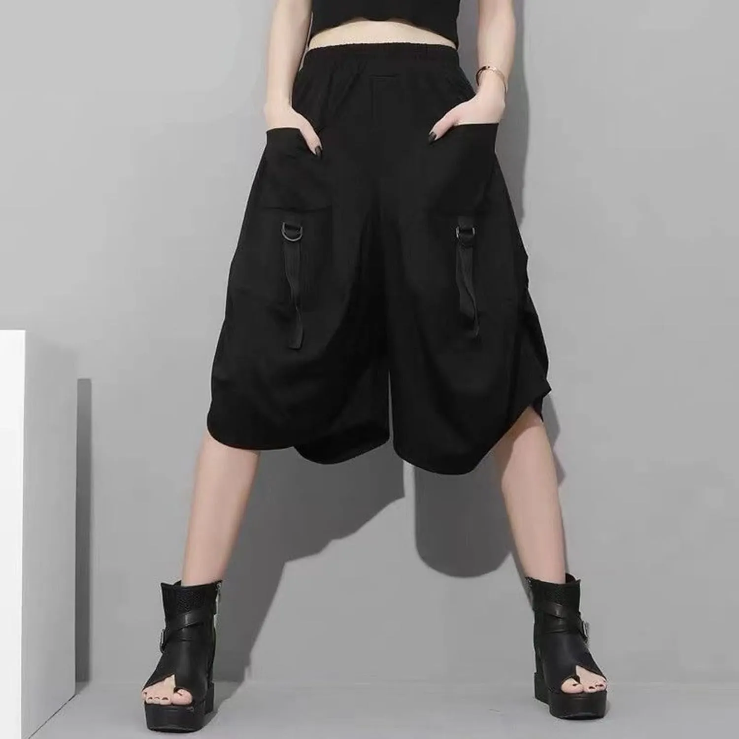 Goth Emo Alt Asymmetrical Skirt Shorts for Women Trendy Summer y2k Black Skorts