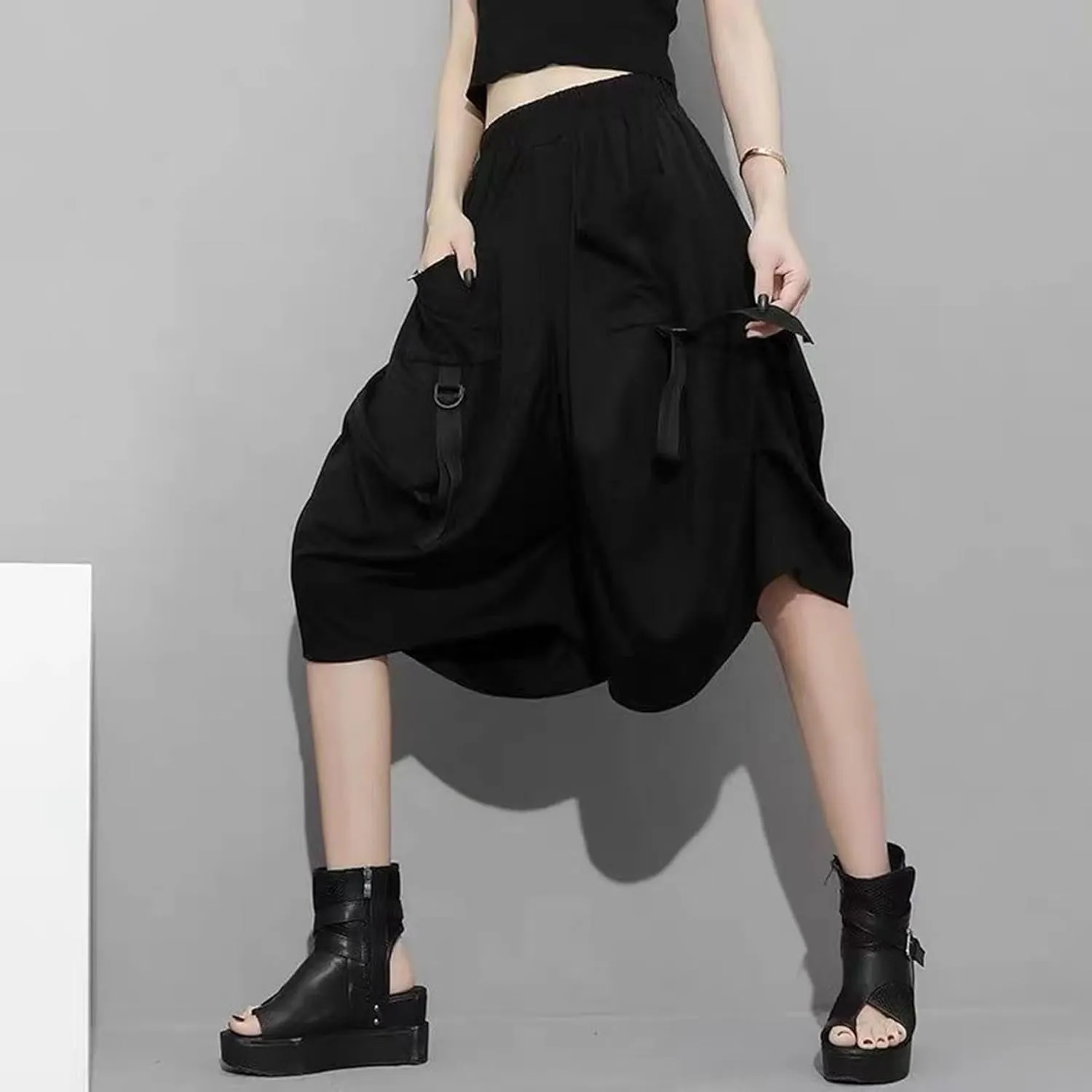 Goth Emo Alt Asymmetrical Skirt Shorts for Women Trendy Summer y2k Black Skorts