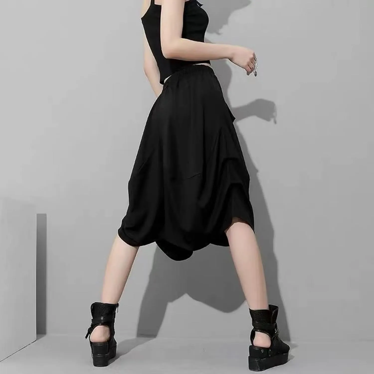Goth Emo Alt Asymmetrical Skirt Shorts for Women Trendy Summer y2k Black Skorts