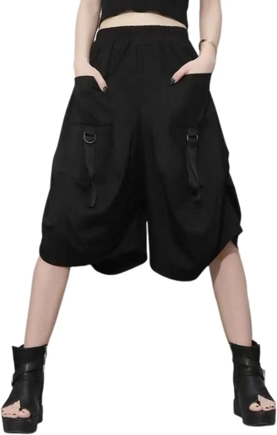 Goth Emo Alt Asymmetrical Skirt Shorts for Women Trendy Summer y2k Black Skorts