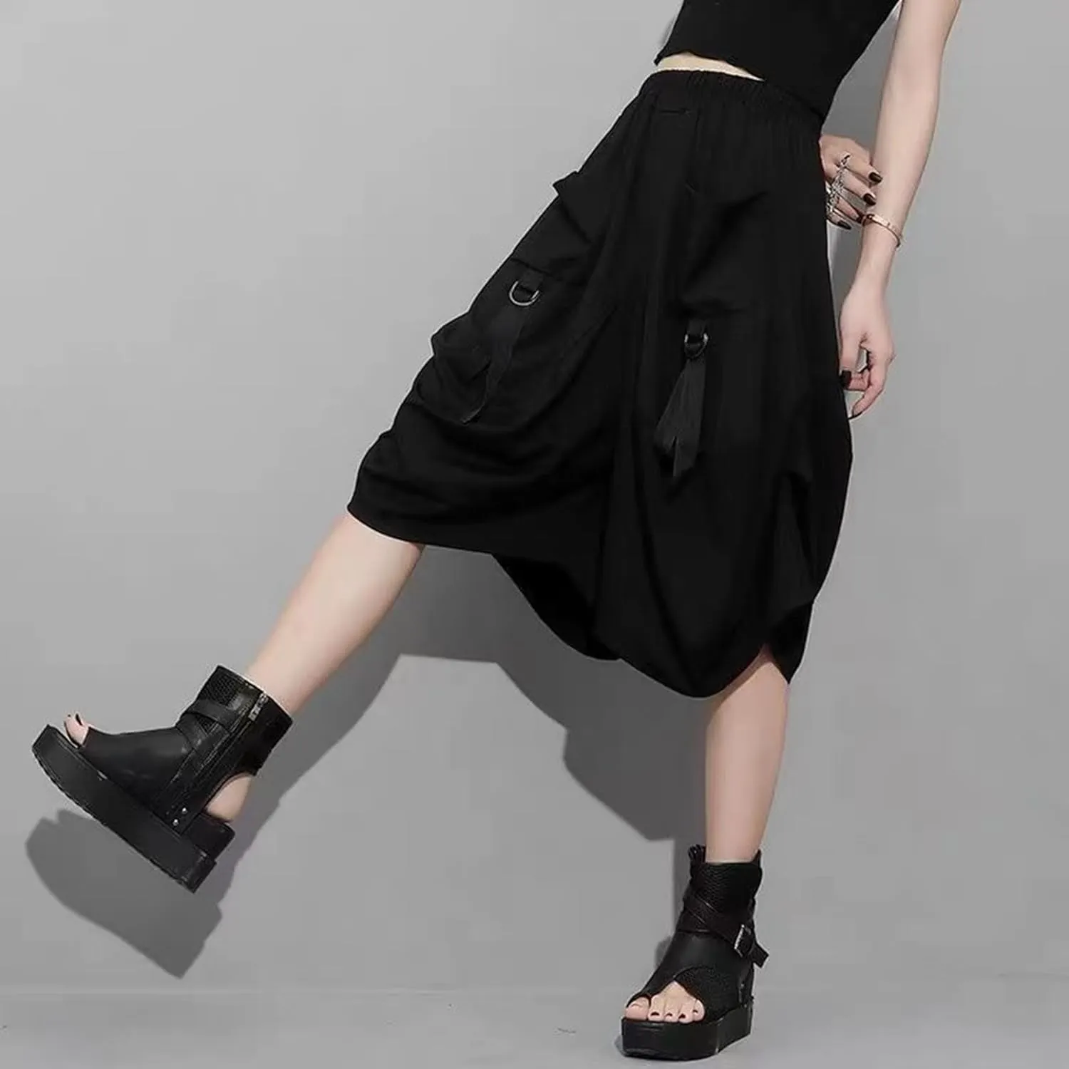 Goth Emo Alt Asymmetrical Skirt Shorts for Women Trendy Summer y2k Black Skorts