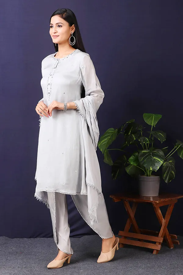 Grey Pakistani Suit With Mirror Work