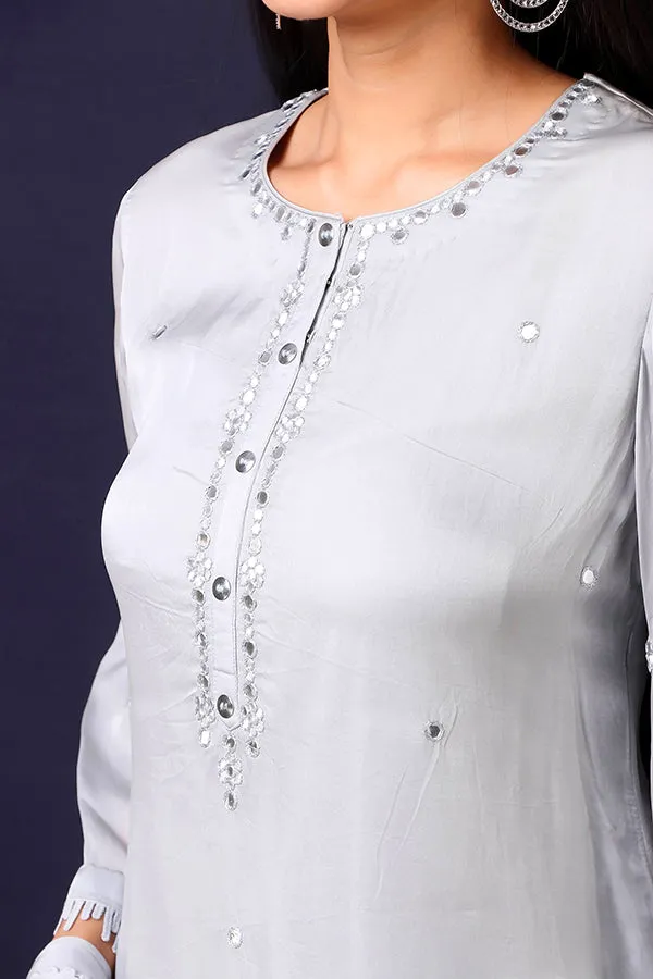 Grey Pakistani Suit With Mirror Work