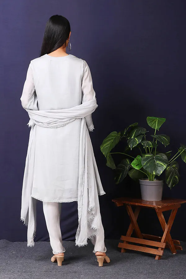 Grey Pakistani Suit With Mirror Work