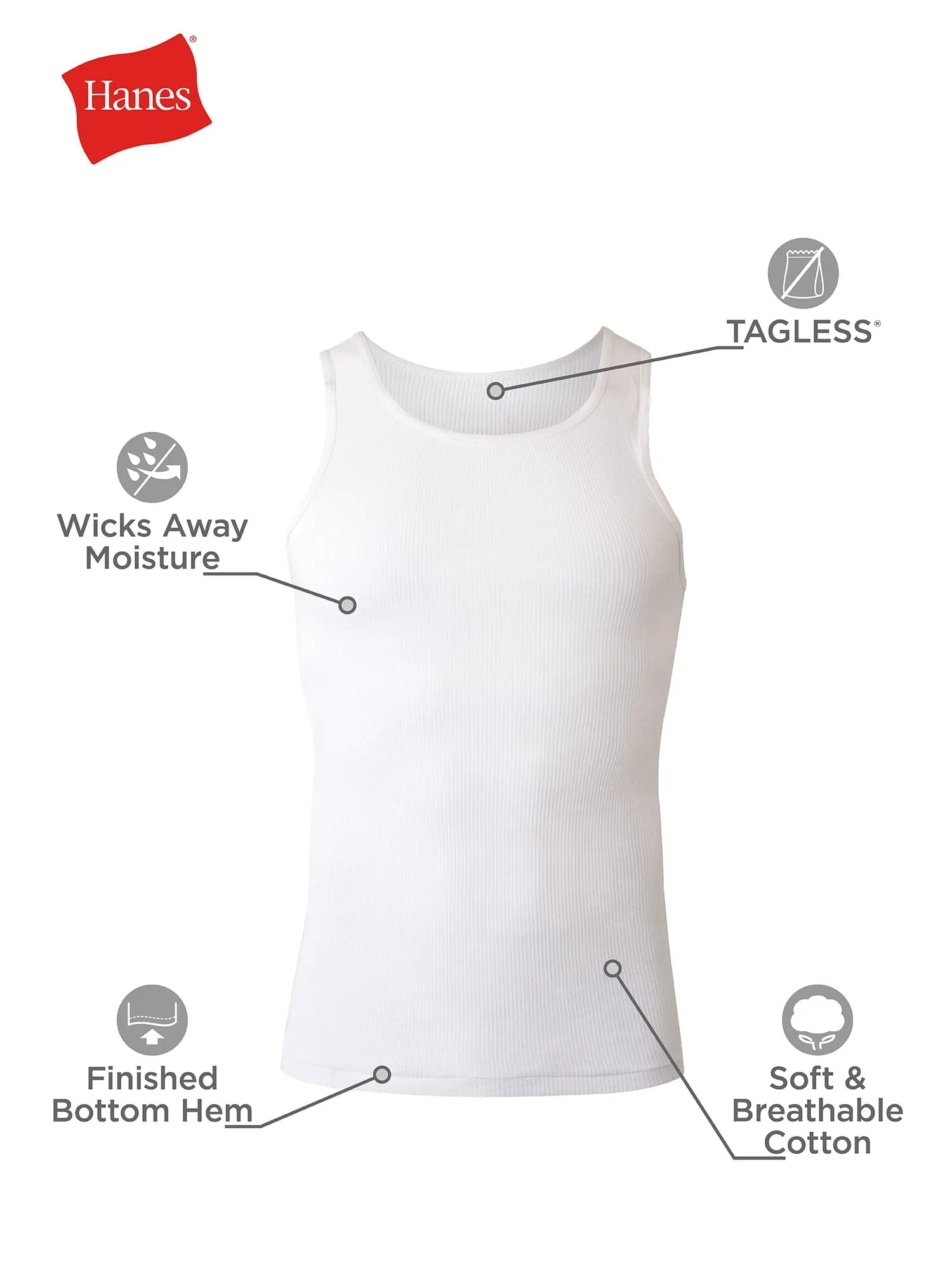Hanes Men's Super Value Pack White Tank Undershirts, 10 Pack