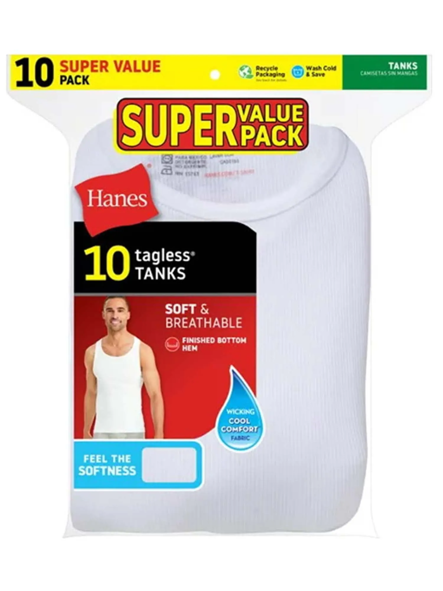 Hanes Men's Super Value Pack White Tank Undershirts, 10 Pack