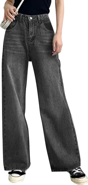 HDLTE Women Ripped Boyfriends Jeans Distressed High Waist Baggy Denim Pants Wide Leg Straight Trousers Y2k Streetwear Pants