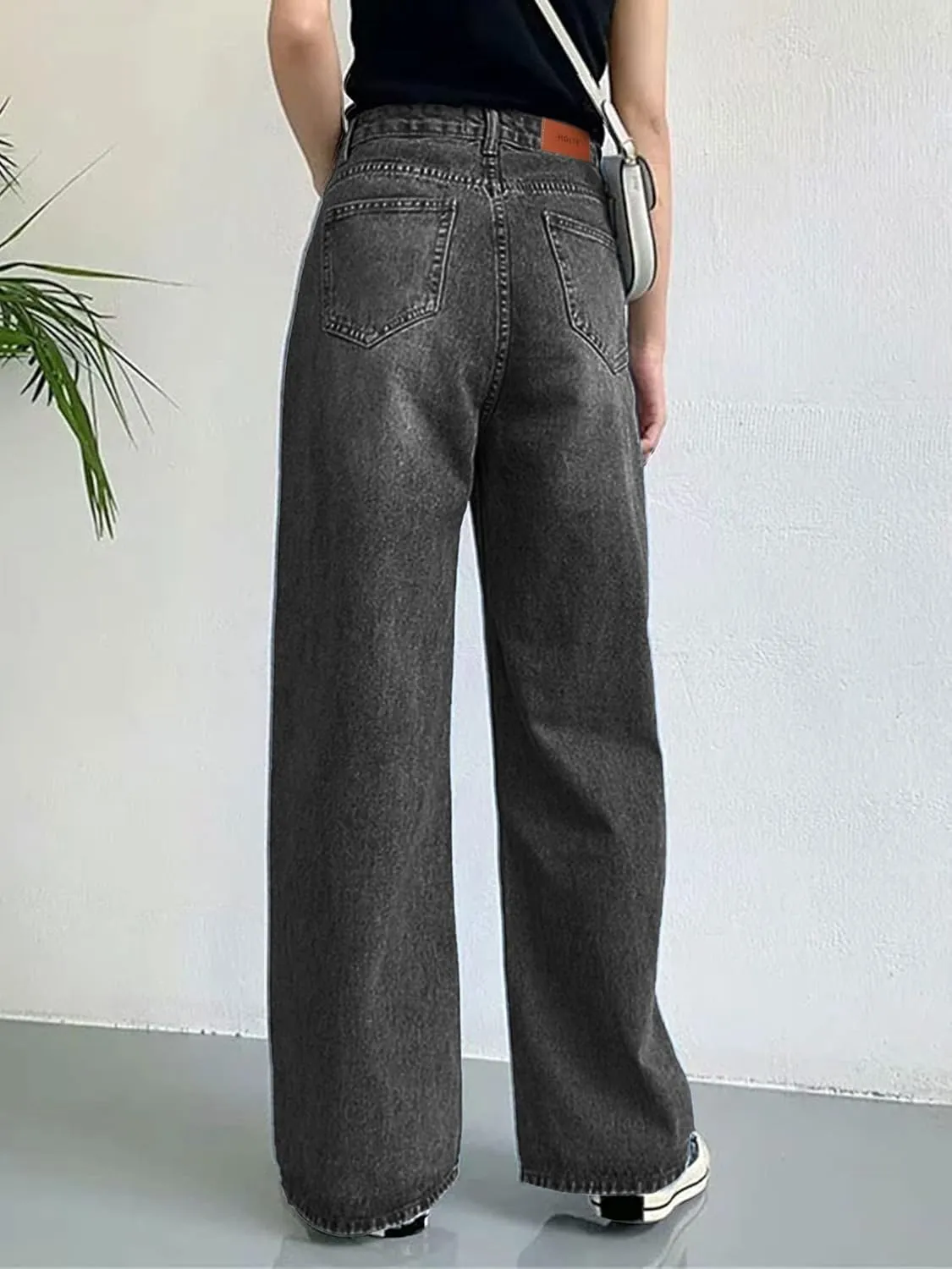 HDLTE Women Ripped Boyfriends Jeans Distressed High Waist Baggy Denim Pants Wide Leg Straight Trousers Y2k Streetwear Pants