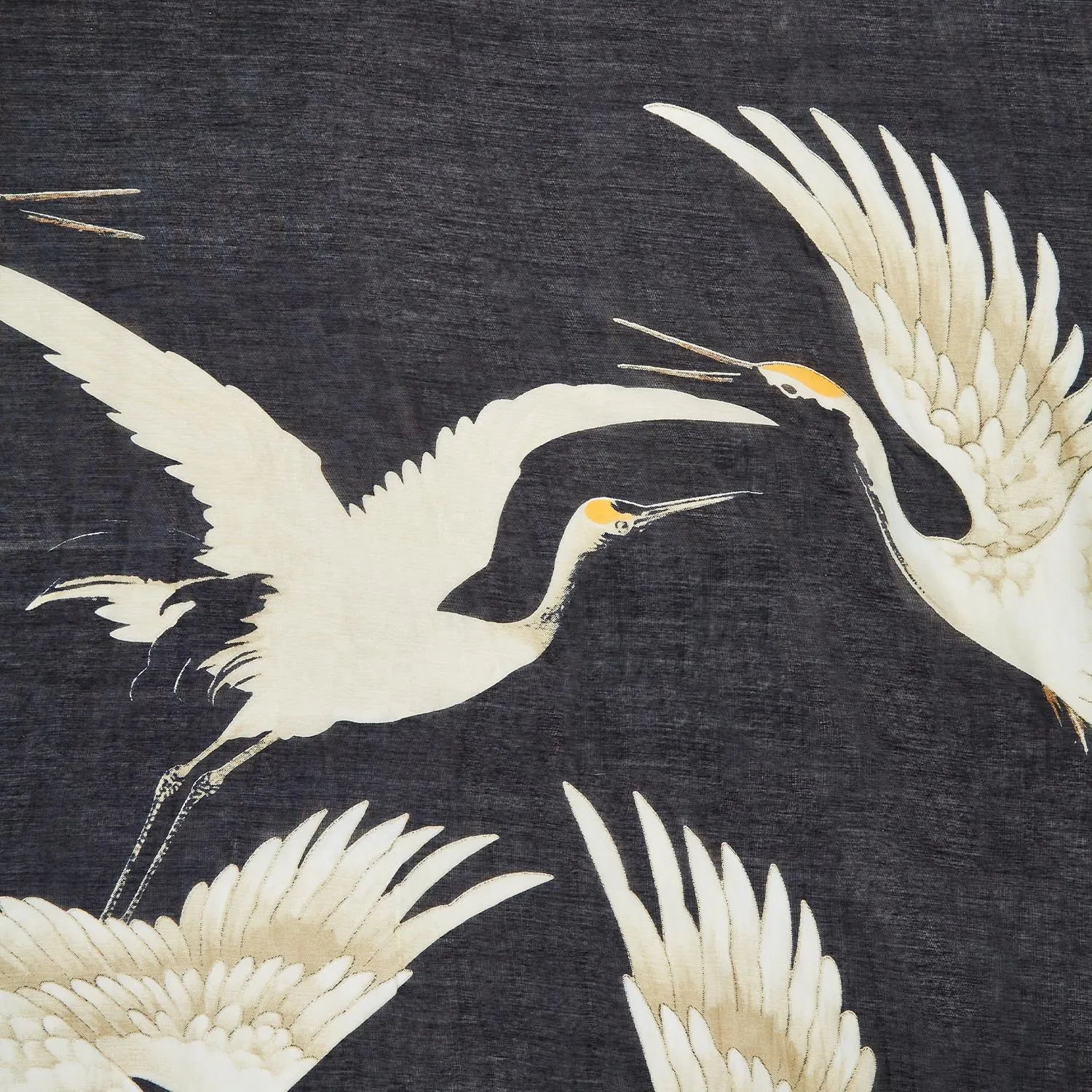 HERON PRINT LONG KIMONO - BLACK