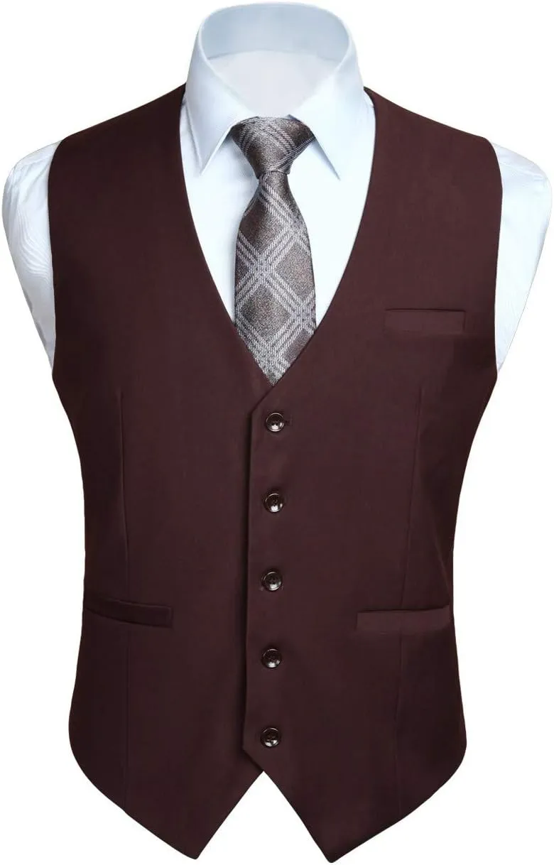 HISDERN Men's Suit Vest Business Formal Dress Waistcoat Vest with 3 Pockets for Suit or Tuxedo Slim Fit