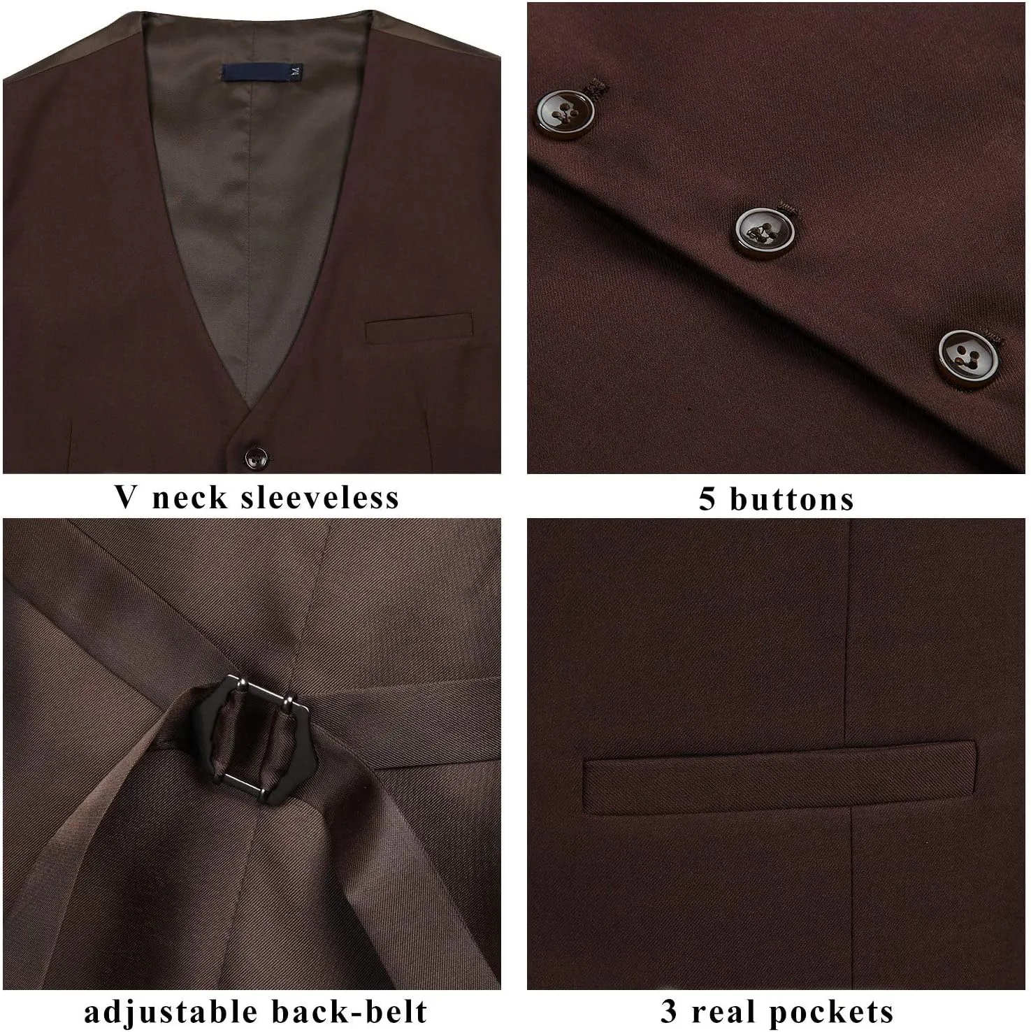 HISDERN Men's Suit Vest Business Formal Dress Waistcoat Vest with 3 Pockets for Suit or Tuxedo Slim Fit