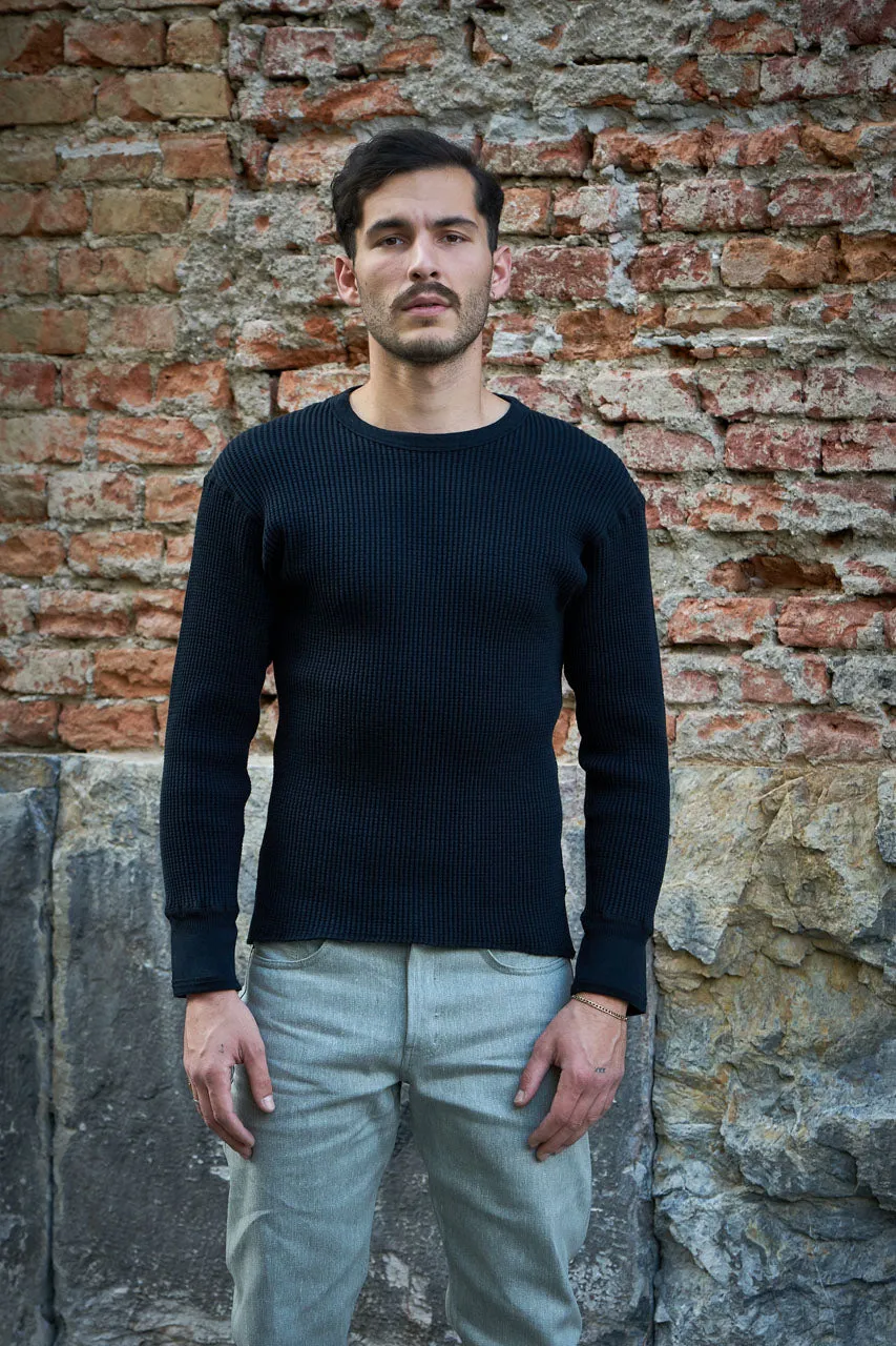 Homespun Knitwear Crew Thermal Bulky Waffle Black