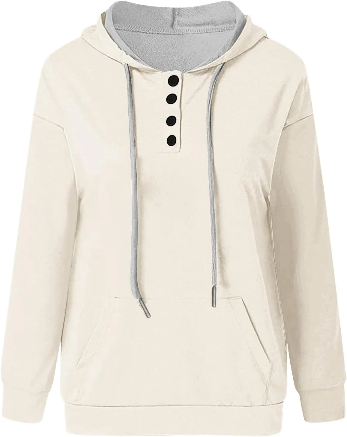 Hoodies for Women Button Down Black Hoodie Plain Loose Fit Sweatshirt Casual Fashion Holiday Pullover Top with Pockets
