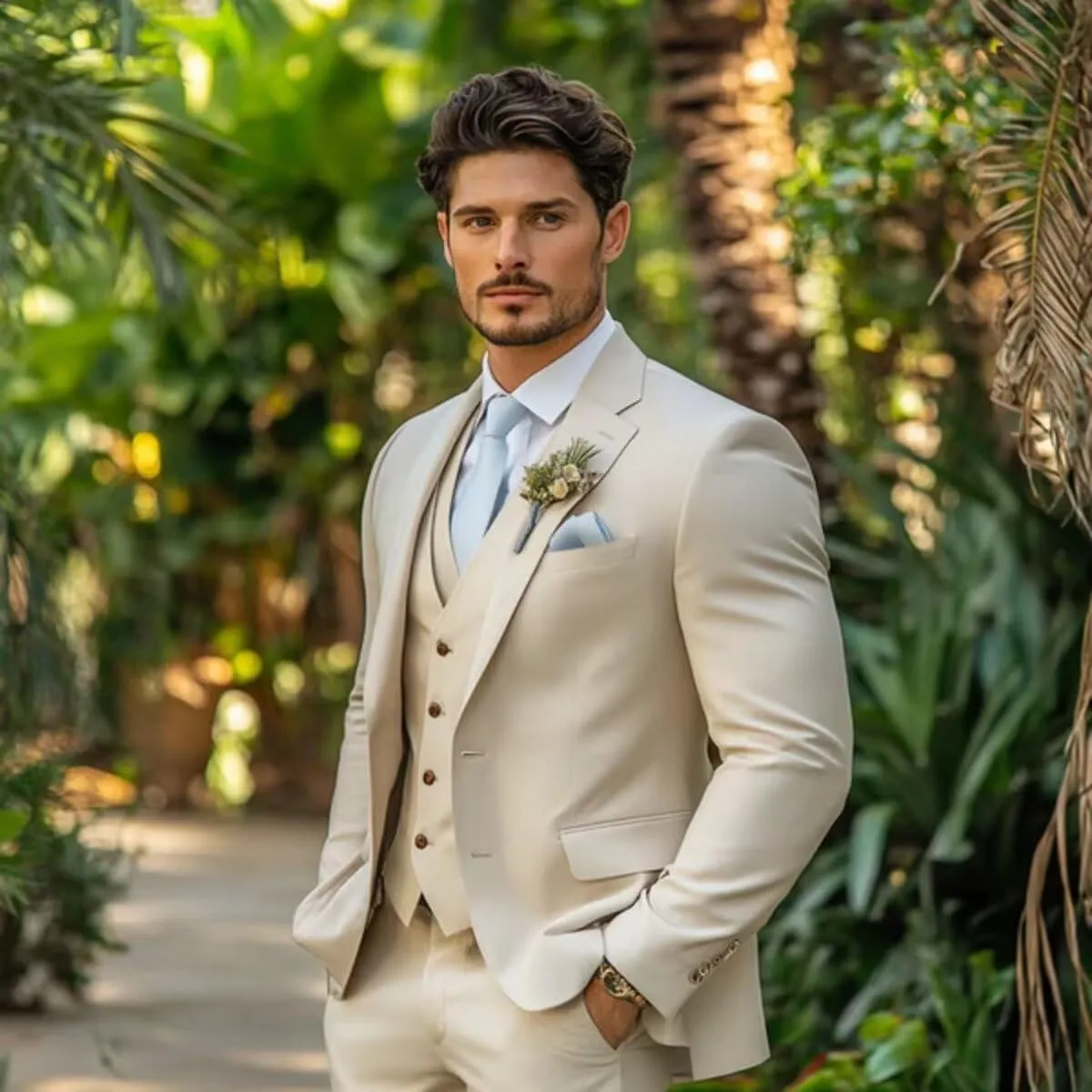 HUUTOE Men's 3 Piece Suits Slim Fit Prom Suits for Men Wedding Dress Suit Summer Blazer Jacket Vest Pants Tuxedo Set