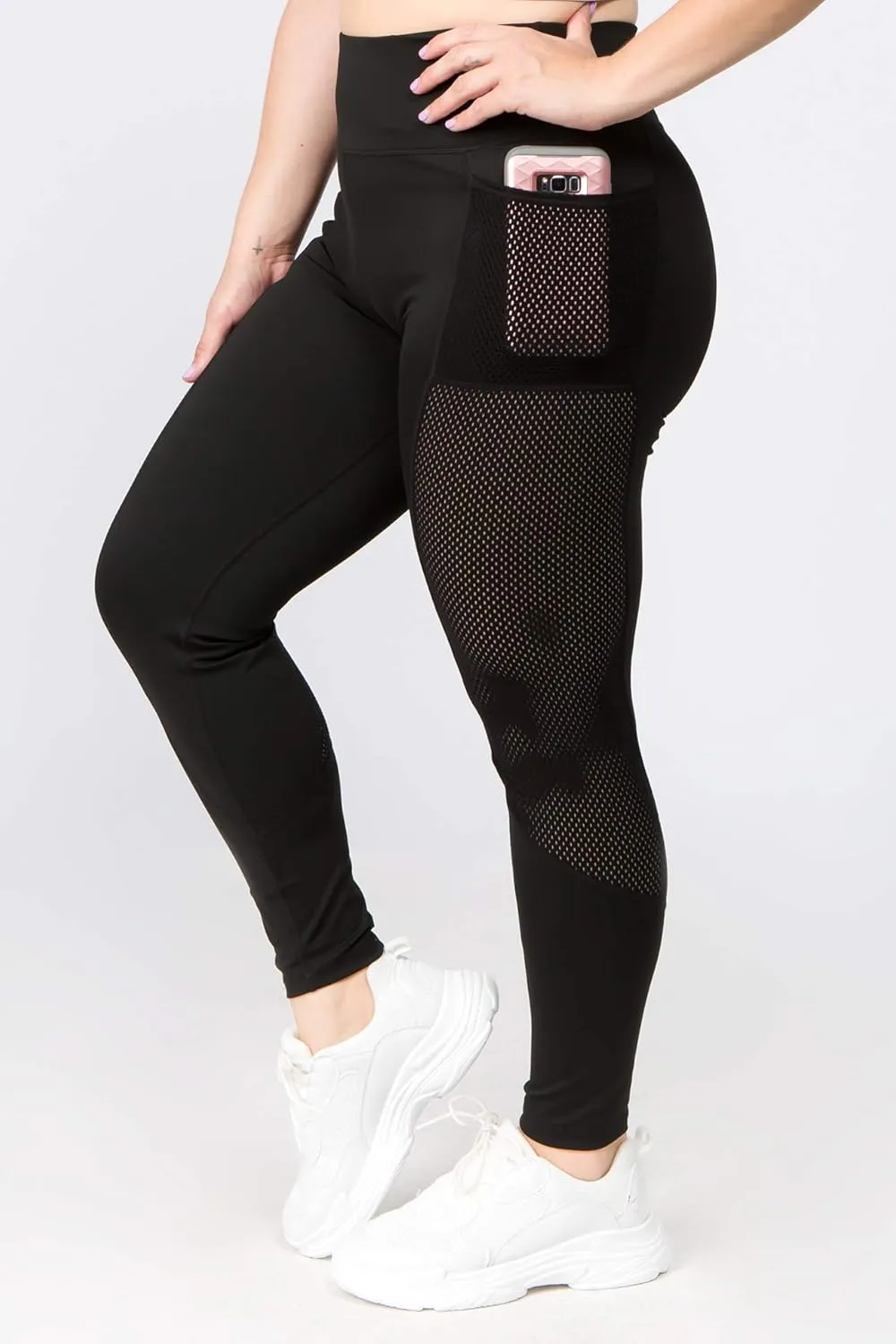 ICONOFLASH Women's Active Tummy Control High Waist Leggings - Yoga Workout Pants with Phone Pocket - Plus Size Options