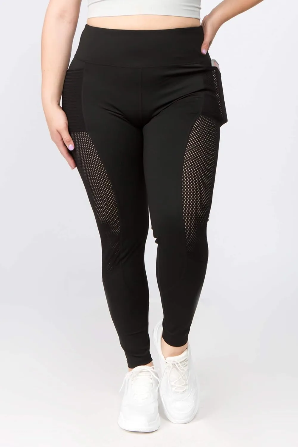ICONOFLASH Women's Active Tummy Control High Waist Leggings - Yoga Workout Pants with Phone Pocket - Plus Size Options
