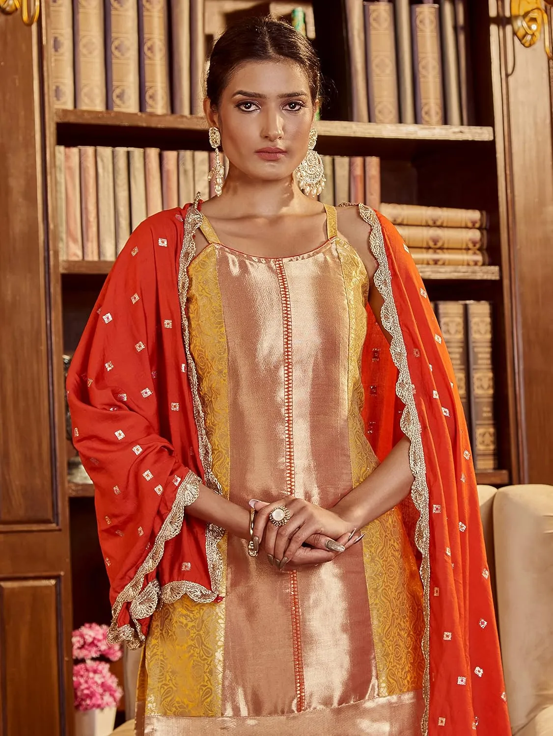 Indian Kurti Pant for Womens With Silk Dupatta | Art Silk Woven Readymade Kurtis Stitched Kurta For Pakistani Women