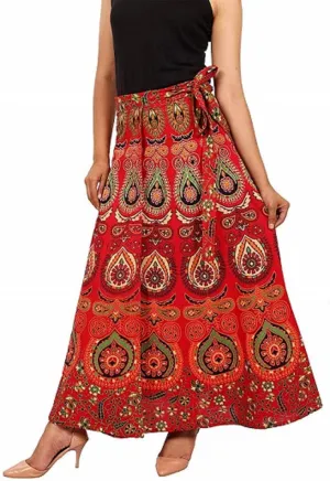 Indian Wrap Around Long Skirt 100% Cotton Jaipuri Printed Mandala Free Size for Women Thanksgiving Gift