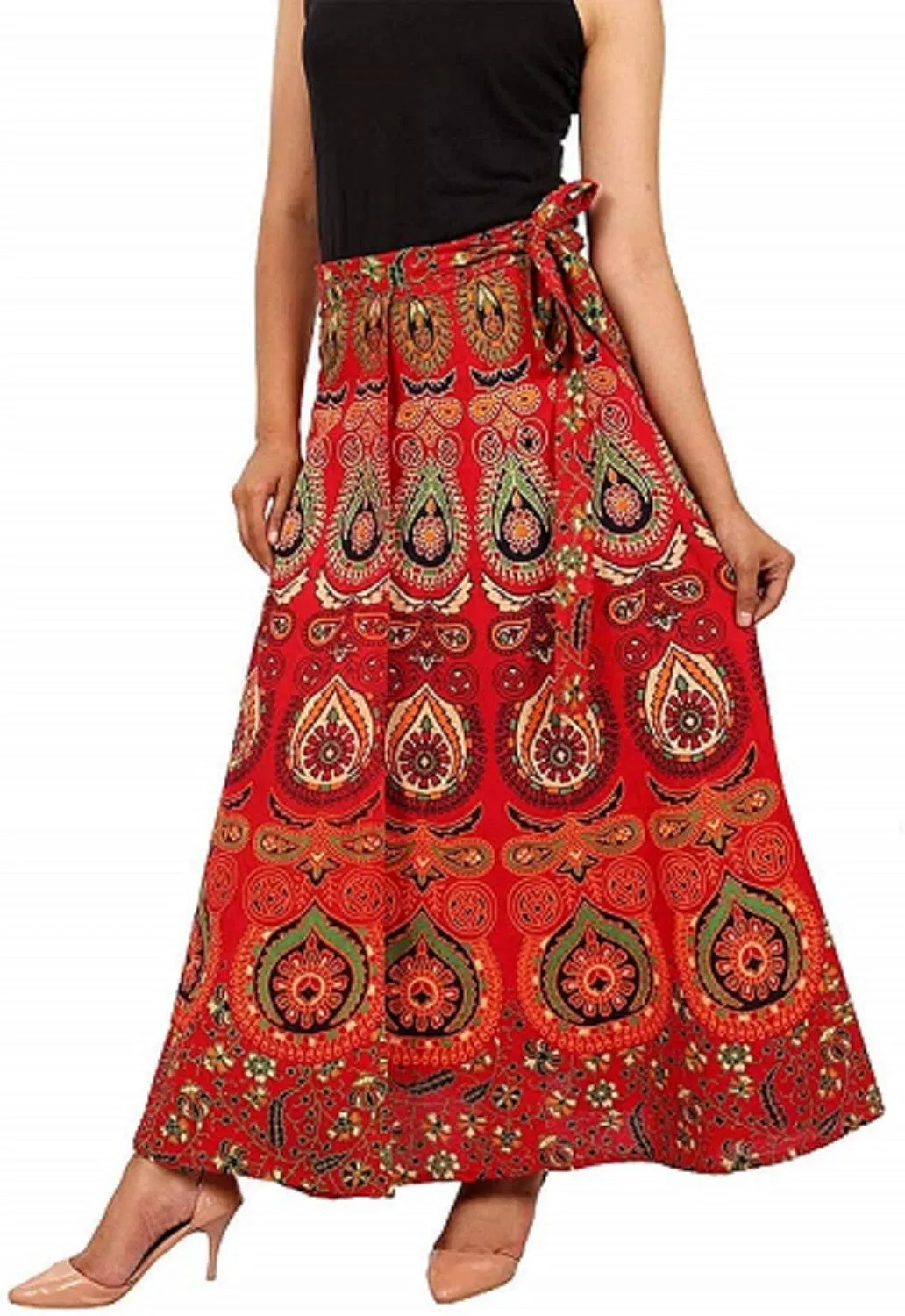 Indian Wrap Around Long Skirt 100% Cotton Jaipuri Printed Mandala Free Size for Women Thanksgiving Gift