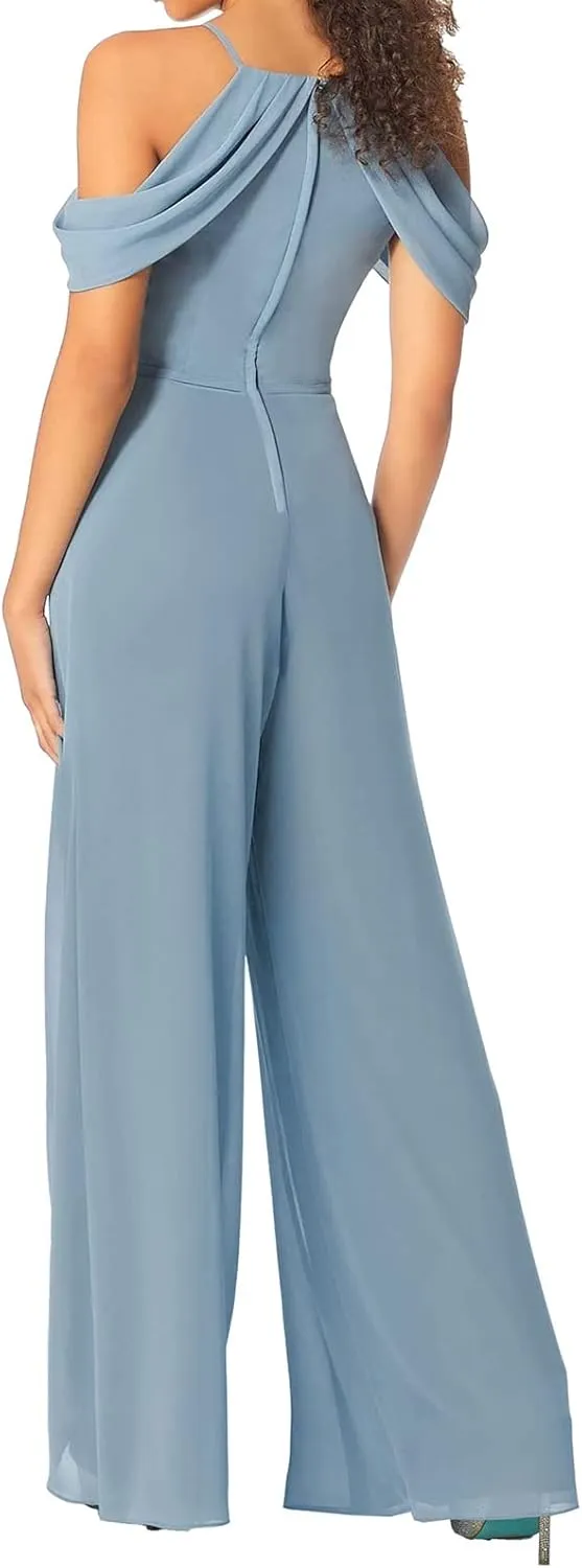 ISABUFEI Jumpsuit Bridesmaid Pantsuit Chiffon Wedding Guest Dresses for Women Evening Gowns Bridesmaid Dress Long Pants Suits