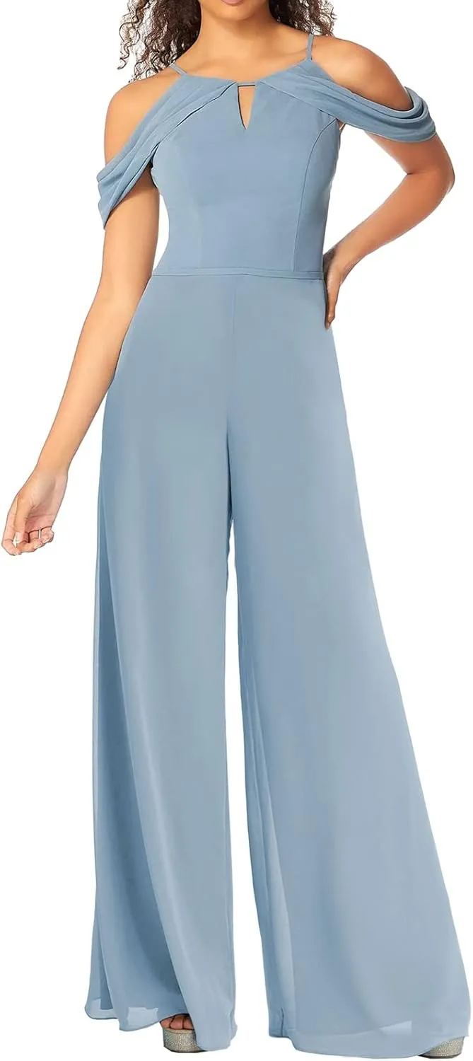ISABUFEI Jumpsuit Bridesmaid Pantsuit Chiffon Wedding Guest Dresses for Women Evening Gowns Bridesmaid Dress Long Pants Suits