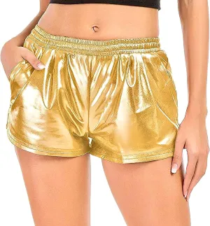 JINKAIJIA Women's Metallic Shiny Shorts Sparkly Rave Hot Outfit Elastic Sport Short Pants Dance Attire Performance Clothing