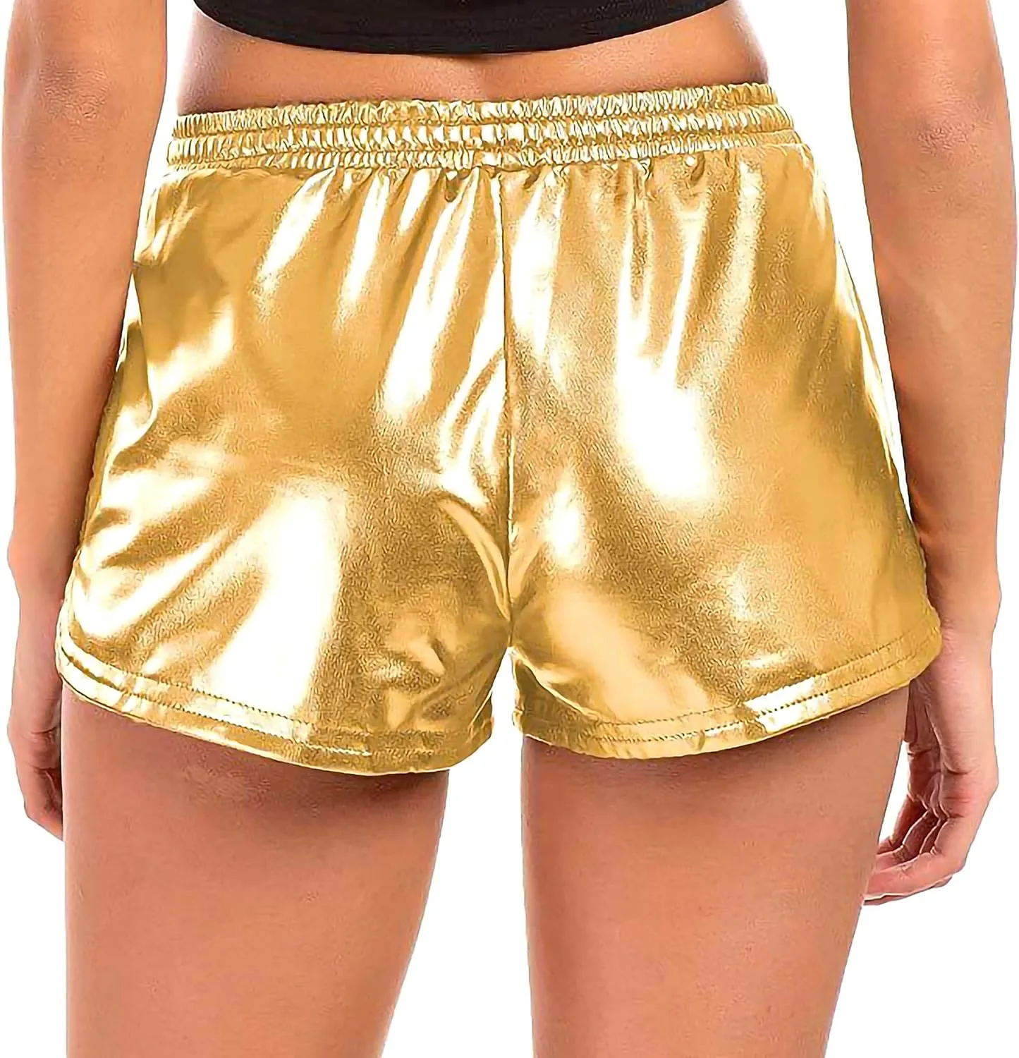 JINKAIJIA Women's Metallic Shiny Shorts Sparkly Rave Hot Outfit Elastic Sport Short Pants Dance Attire Performance Clothing