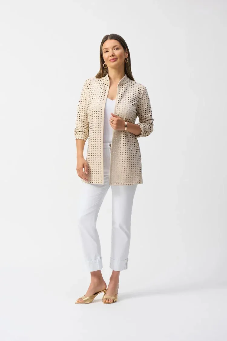 Joseph Ribkoff Beige/Gold Laser Cut Suede Straight Cover-U
