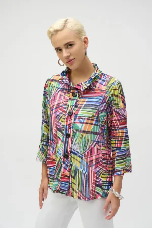 Joseph Ribkoff Black/Multi Jacquard Stripe Patchwork Print Trapeze Jacket