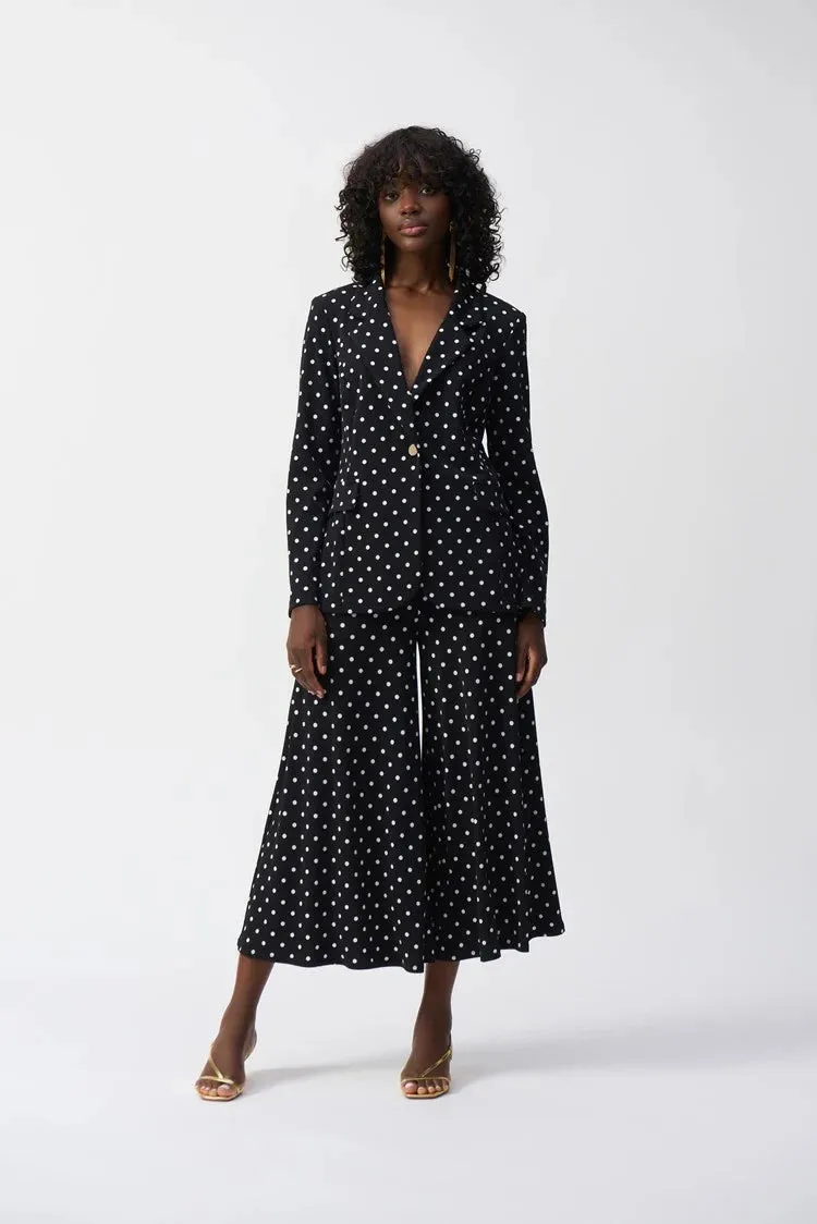 Joseph Ribkoff Black/Vanilla Silky Knit Dot Print Boxy Blazer