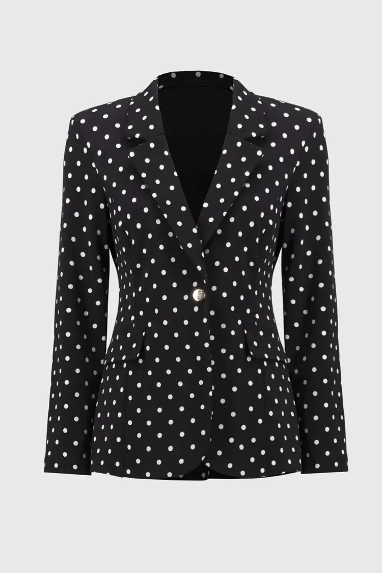 Joseph Ribkoff Black/Vanilla Silky Knit Dot Print Boxy Blazer