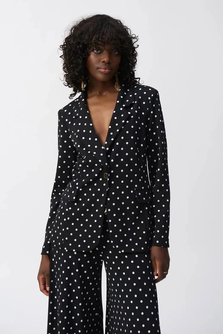 Joseph Ribkoff Black/Vanilla Silky Knit Dot Print Boxy Blazer
