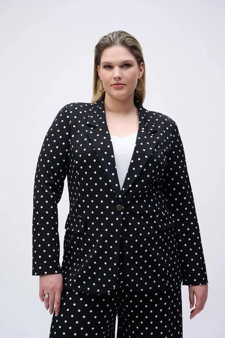 Joseph Ribkoff Black/Vanilla Silky Knit Dot Print Boxy Blazer