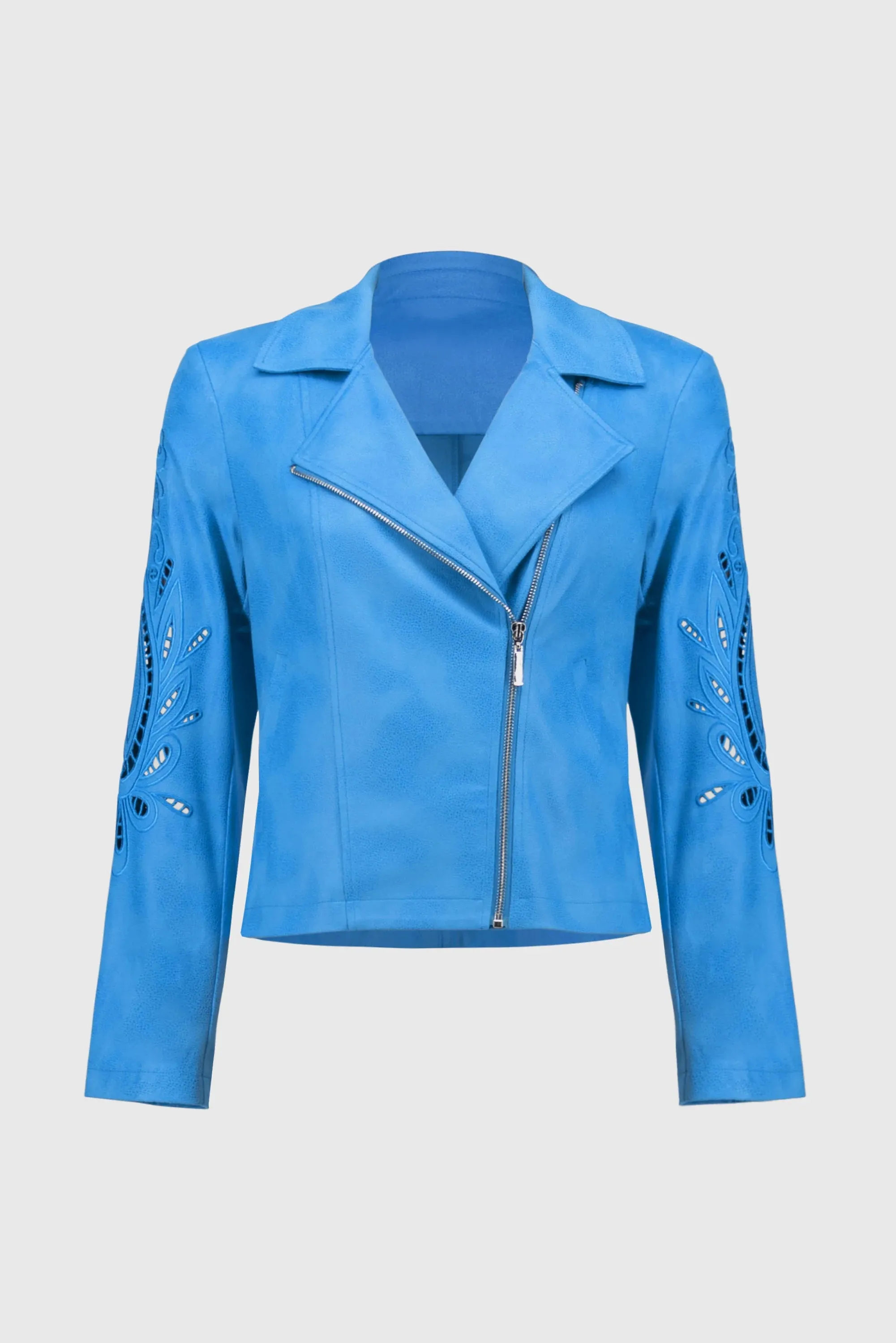 Joseph Ribkoff Coatsal Blue Foiled Faux-Suede Moto Jacket