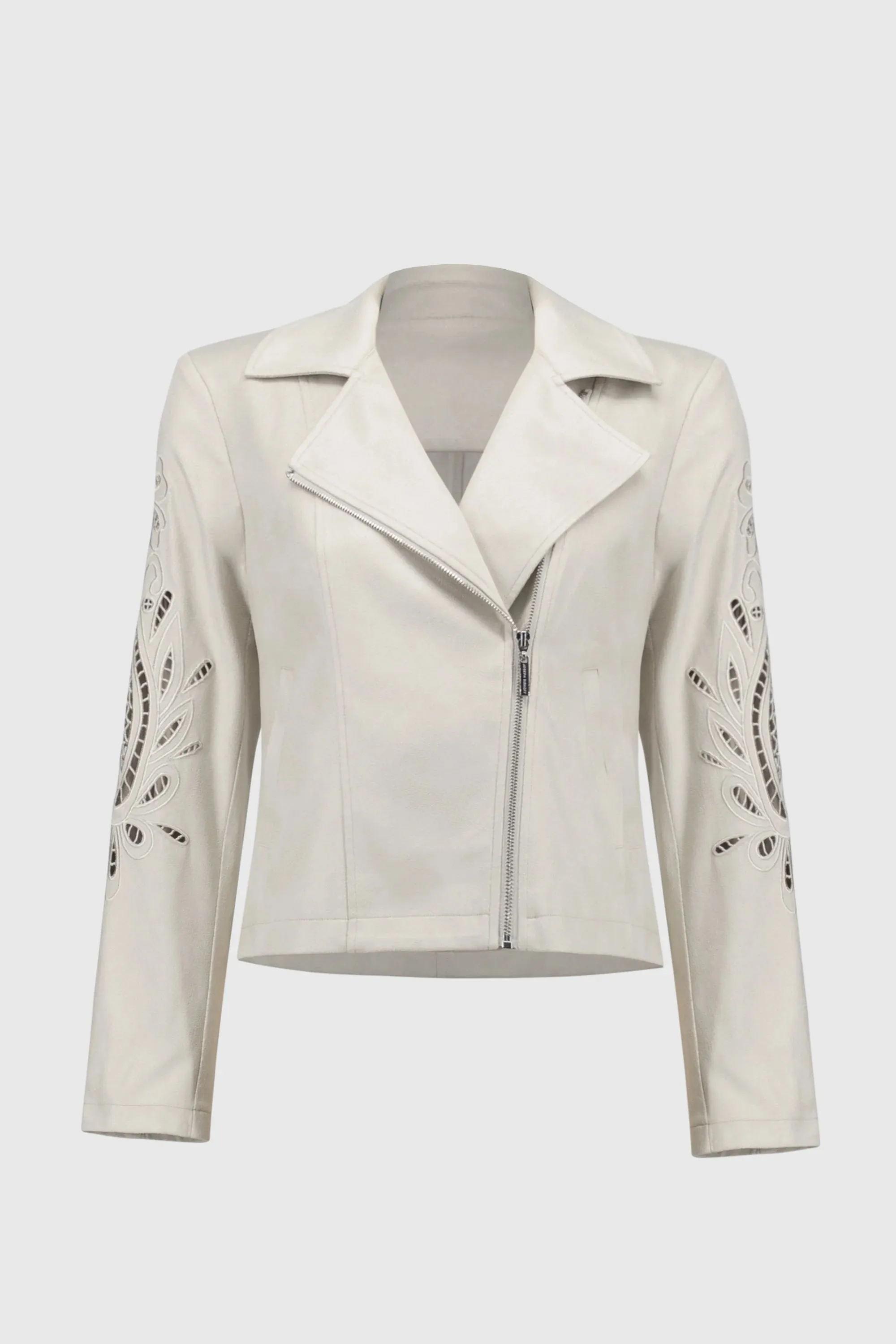 Joseph Ribkoff Moonstone Foiled Faux-Suede Moto Jacket