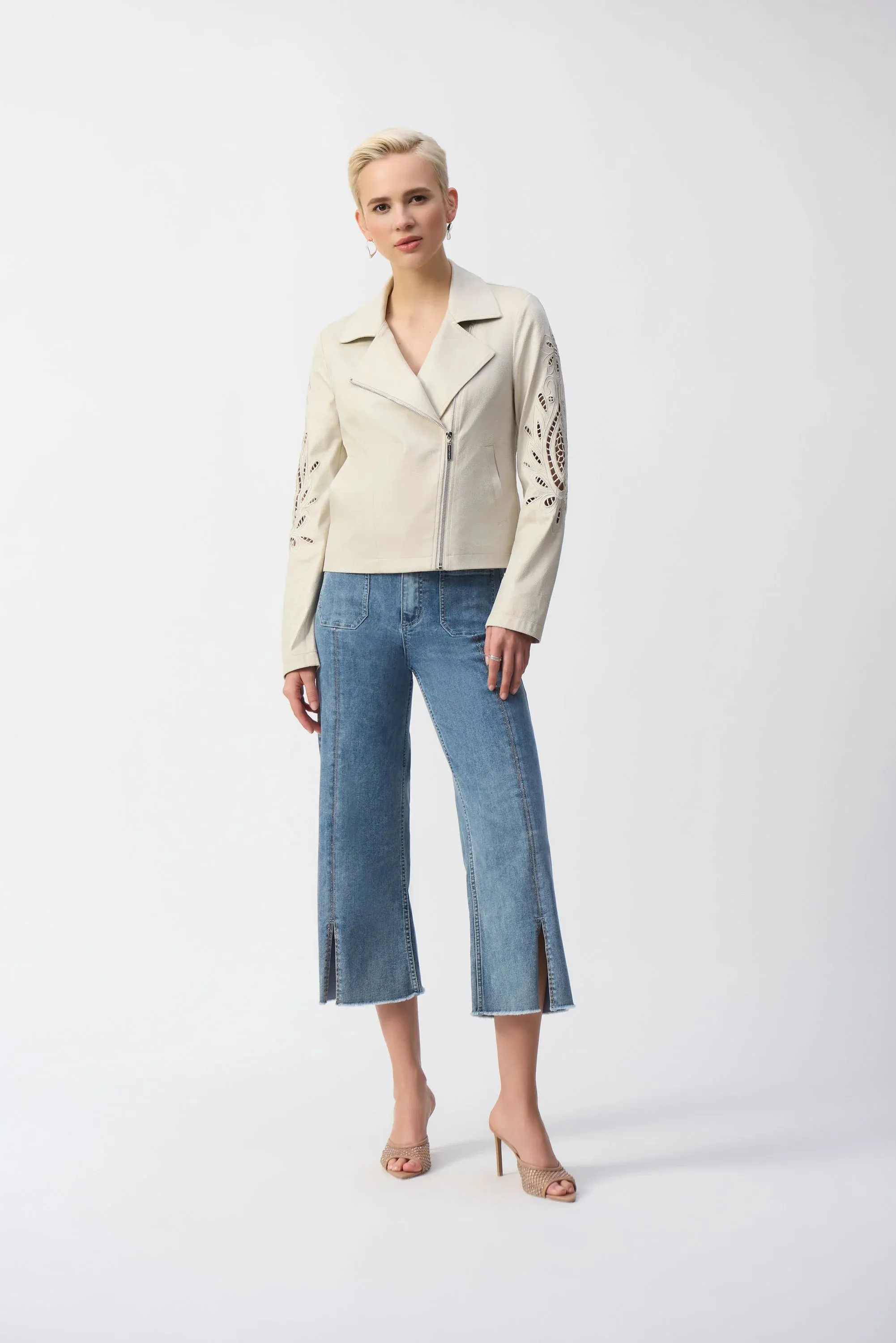 Joseph Ribkoff Moonstone Foiled Faux-Suede Moto Jacket