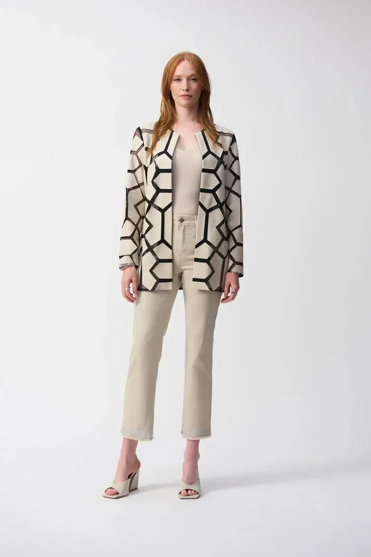 Joseph Ribkoff Moonstone/Black Laser-Cut Leatherette on Mesh Jacket