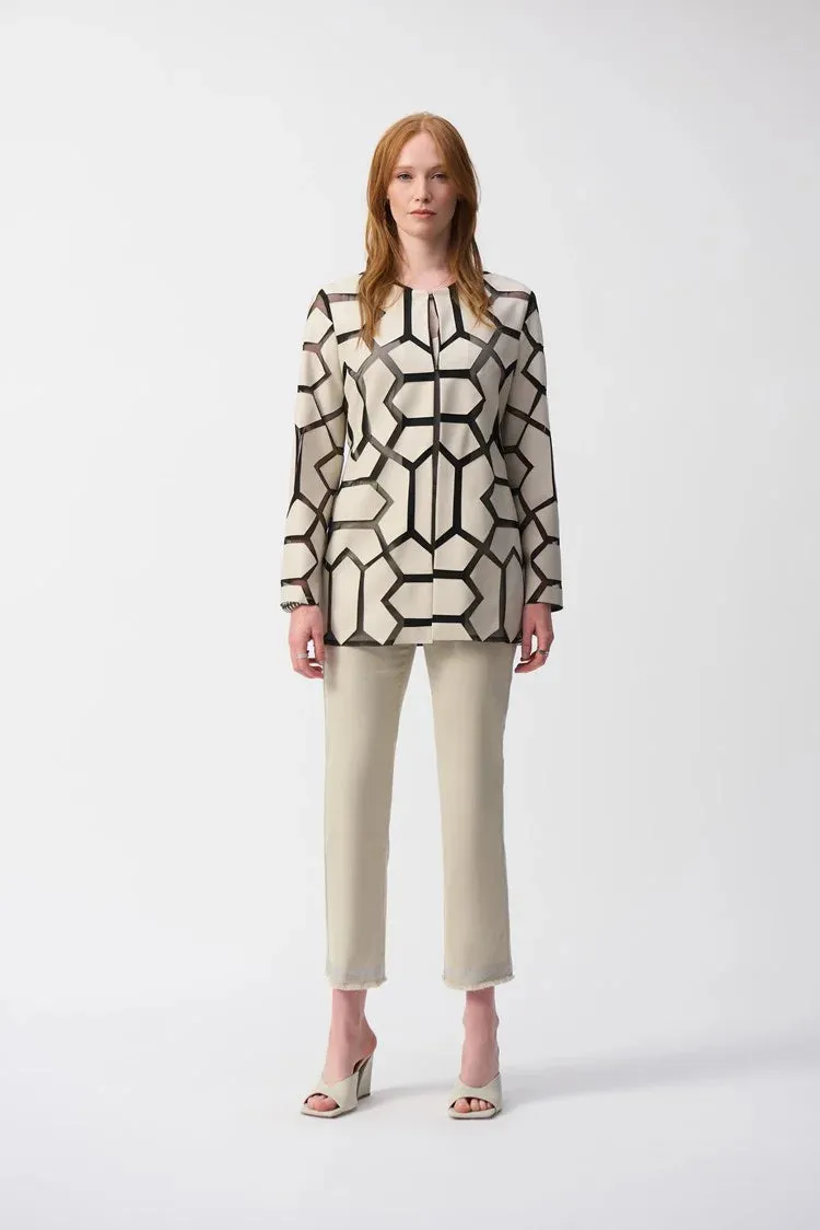 Joseph Ribkoff Moonstone/Black Laser-Cut Leatherette on Mesh Jacket
