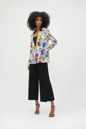 Joseph Ribkoff Multi Silky Knit Word Print Fitted Blazer