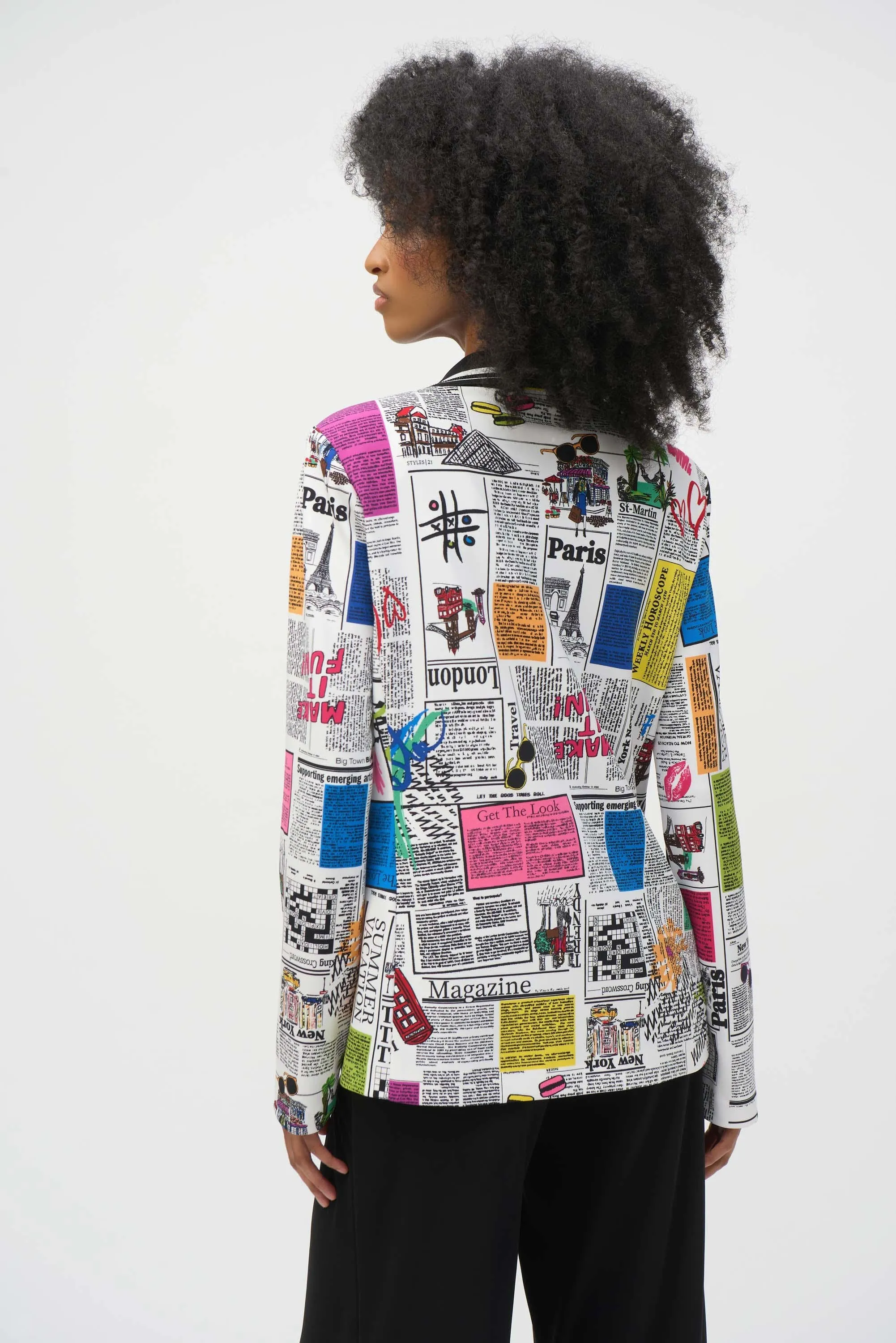 Joseph Ribkoff Multi Silky Knit Word Print Fitted Blazer